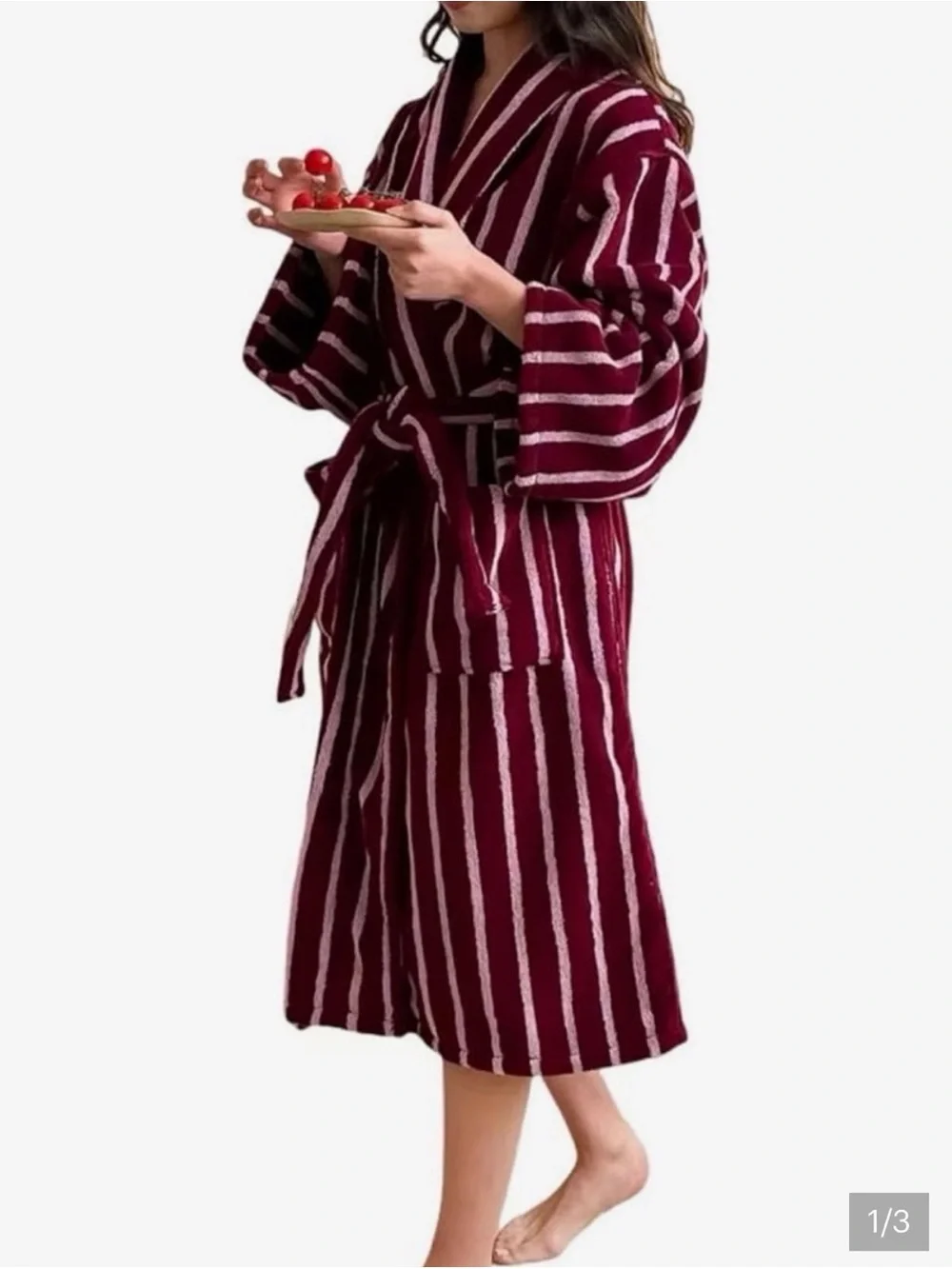 Striped Unisex Belted Robe - Burgundy & Black